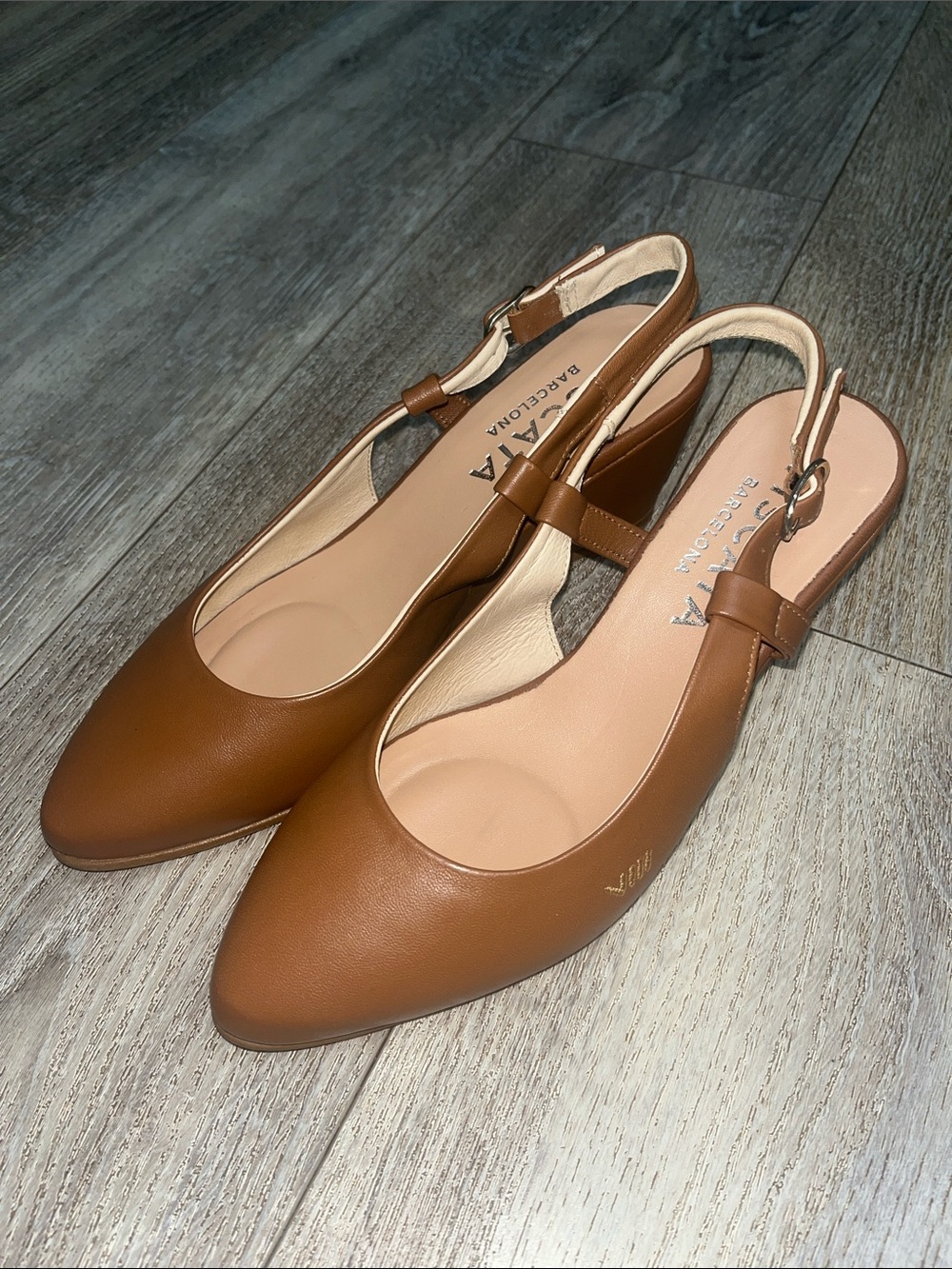 Vaneli Tan Leather Pointed Slingback Flats